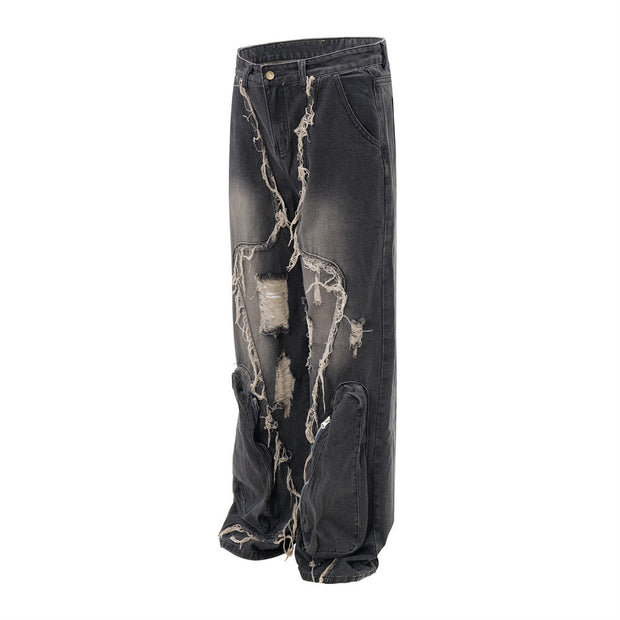 Wide-Leg Ripped Black Jeans | Distressed Denim