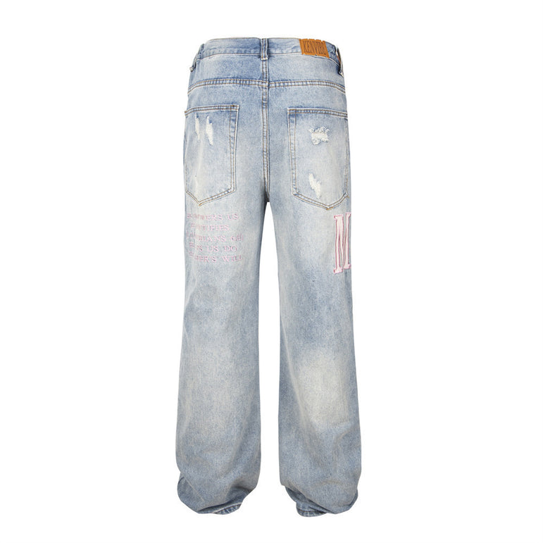 D-vine Ripped Beggar Denim Jeans - flat lay product shot