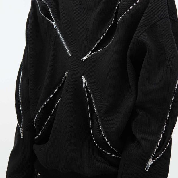 D-vine Multi-Zipper Pullover Hoodie - zipper pocket detail