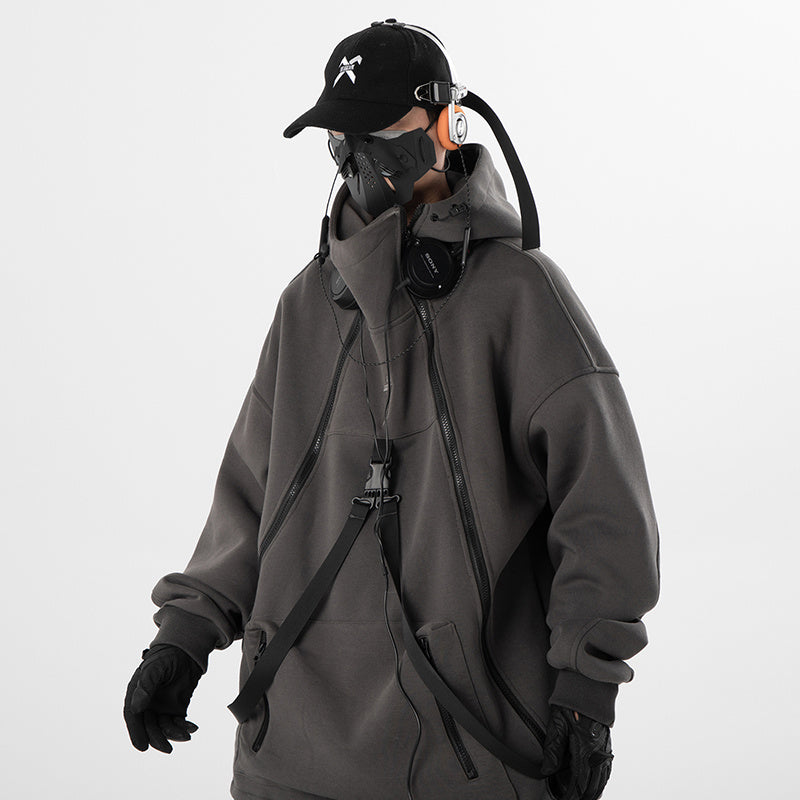 Retro Plus Size Oblique Placket Zipper hoodie