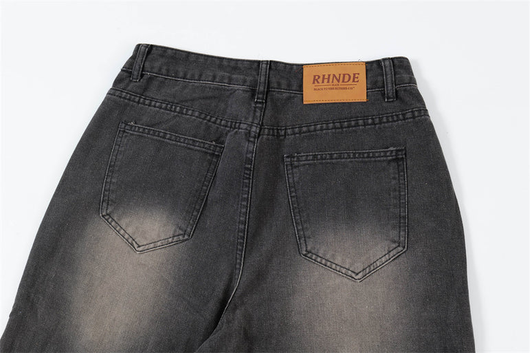Wide-Leg Ripped Black Jeans | Distressed Denim