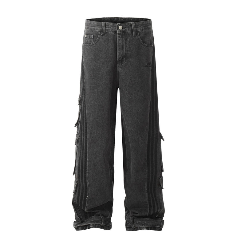 Contrast Stripe Multi-Pocket Baggy Jeans | Streetwear