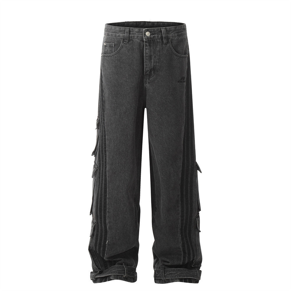 Contrast Stripe Multi-Pocket Baggy Jeans | Streetwear