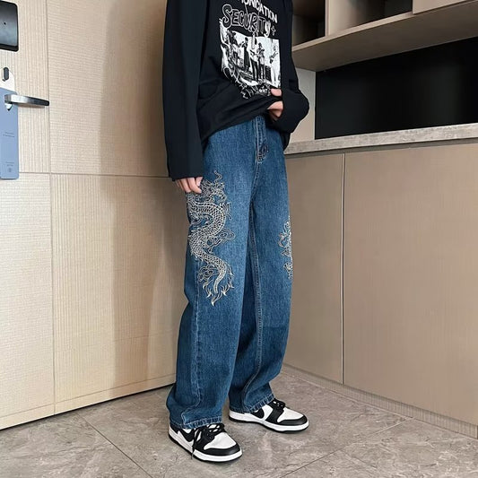 Loose Embroidered Denim Jeans