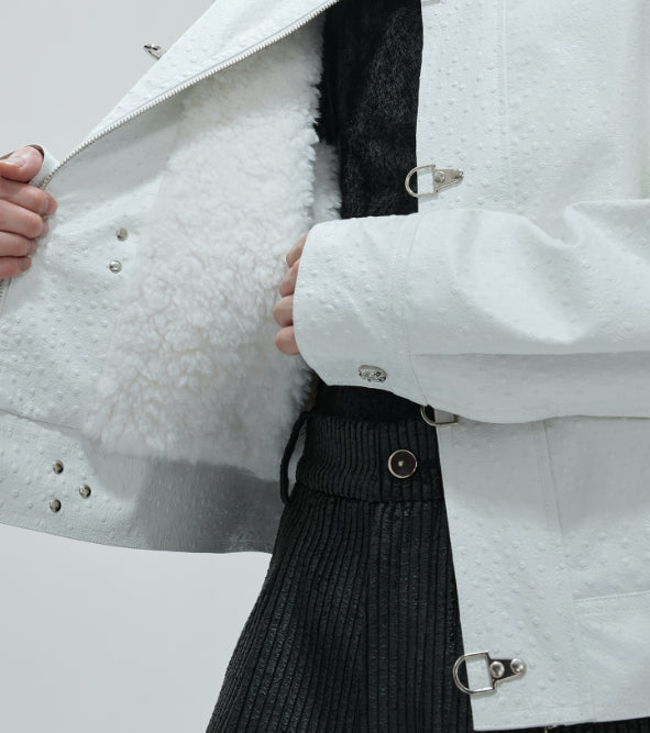 D-vine Padded Leather Clasp Jacket