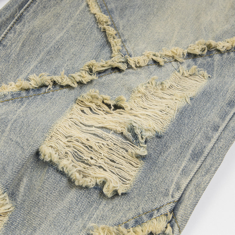 Ripped Stitching Denim Jeans | Distressed Streetwear