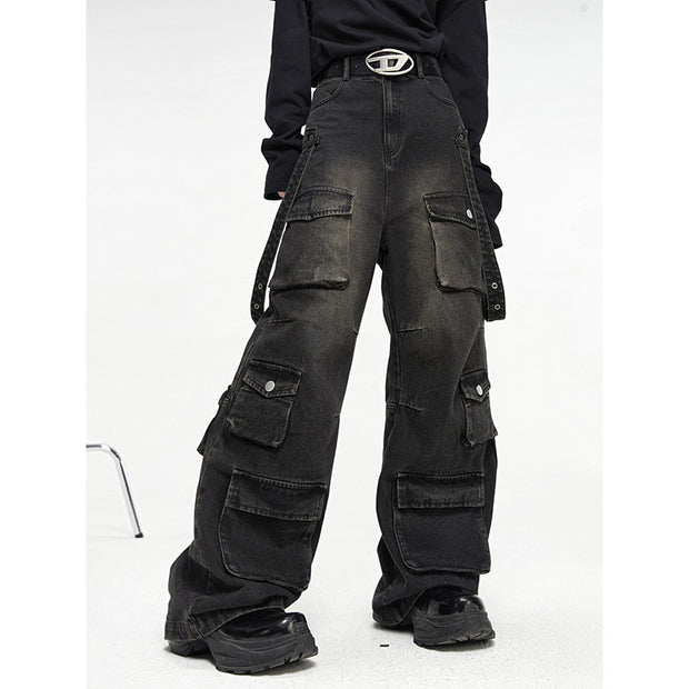 D-vine Multi Pocket Vintage Denim Jeans - flat lay product shot