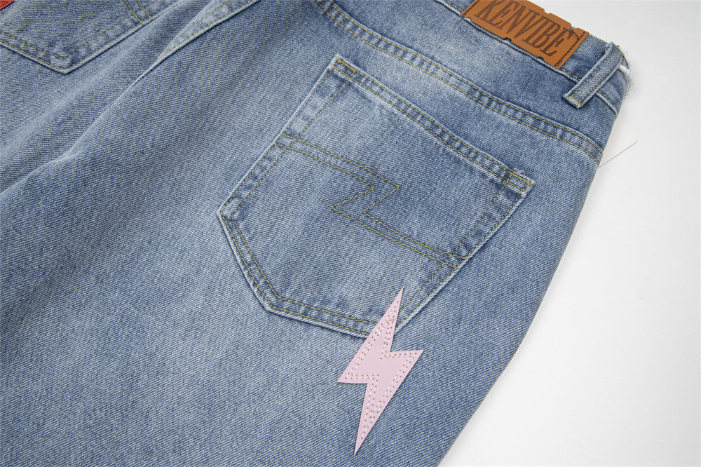 Lightning Embroidered Denim Jeans