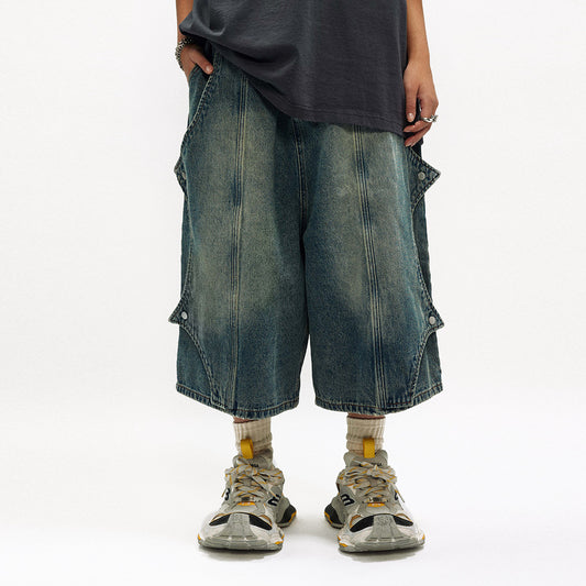 Bat Buckle Design Cropped Jeans