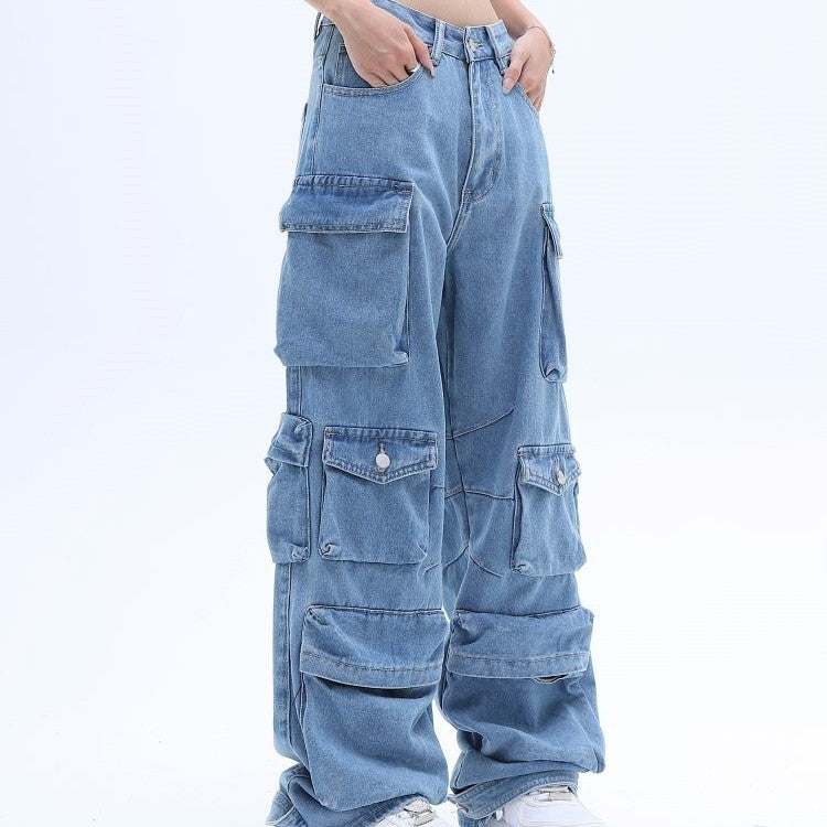 Multi-Pocket Washed Baggy Jeans | High Street Style