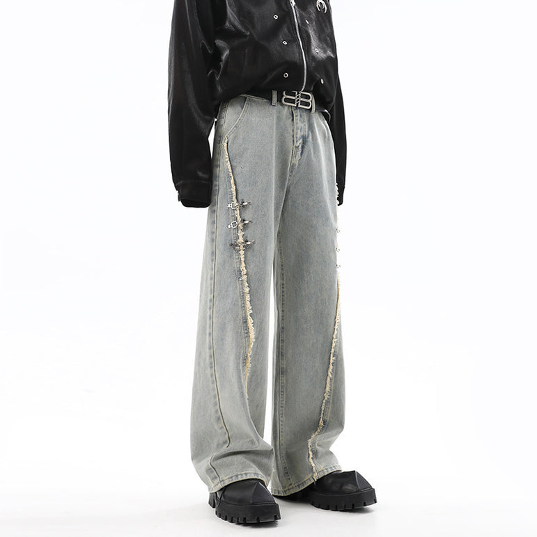 Buckle Raw Hem Baggy Jeans | Retro Streetwear Denim