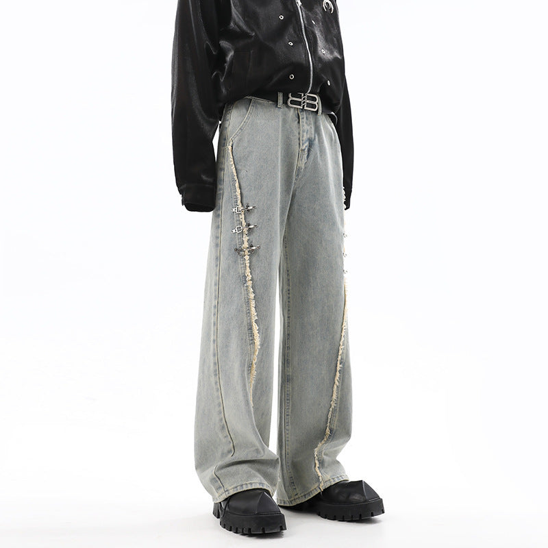 Buckle Raw Hem Baggy Jeans | Retro Streetwear Denim