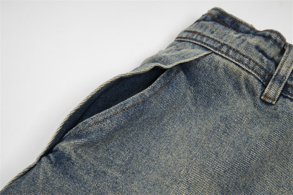 Striped Straight-leg Denim Jeans