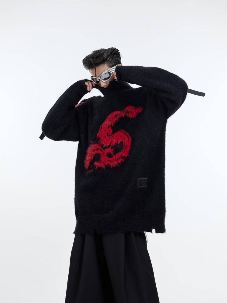 Graphic Print Loose-Fit Knit Sweater | Streetwear Knitwear