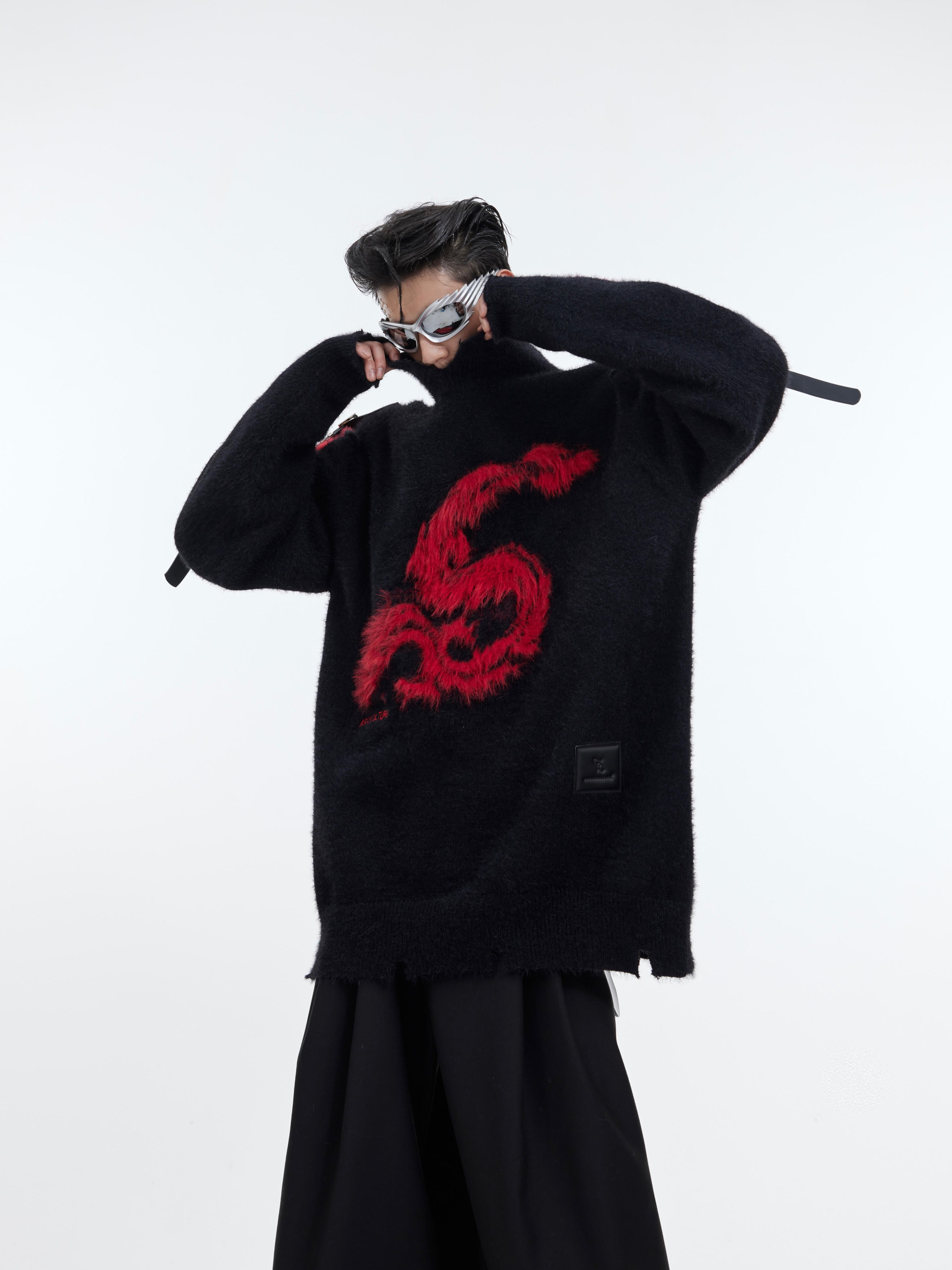 Graphic Print Loose-Fit Knit Sweater | Streetwear Knitwear