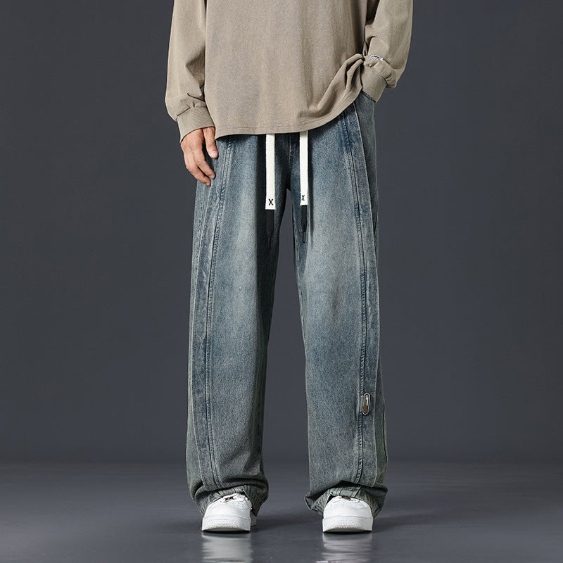 Retro Patchwork Washed Oversized Jeans | Multi-Colour