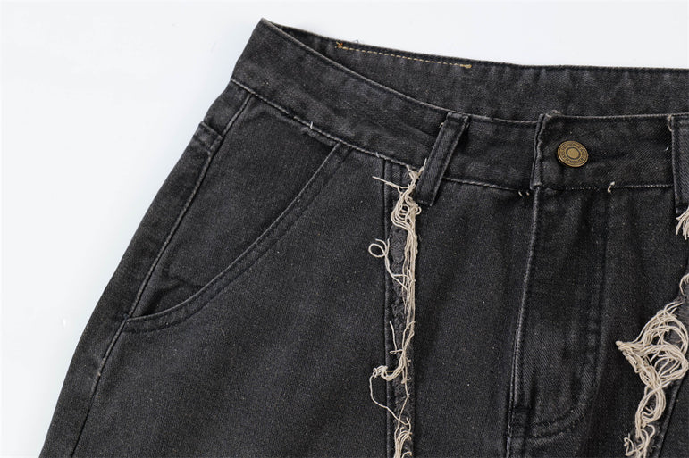 Wide-Leg Ripped Black Jeans | Distressed Denim