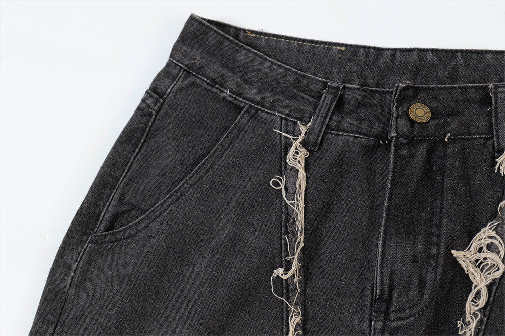 Wide-Leg Ripped Black Jeans | Distressed Denim