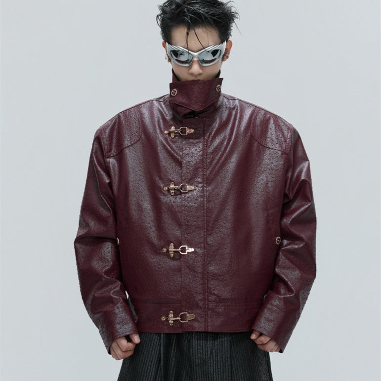 D-vine Padded Leather Clasp Jacket