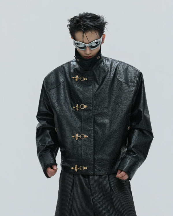 D-vine Padded Leather Clasp Jacket