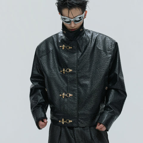 D-vine Padded Leather Clasp Jacket