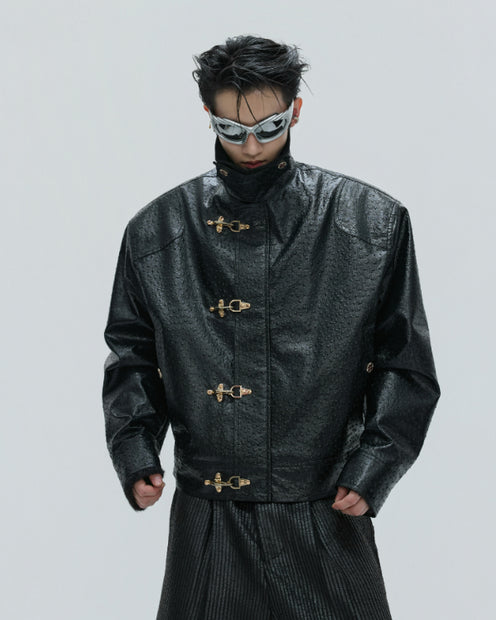 Padded Wool Leather Clasp Coat | Luxury Winter Jacket