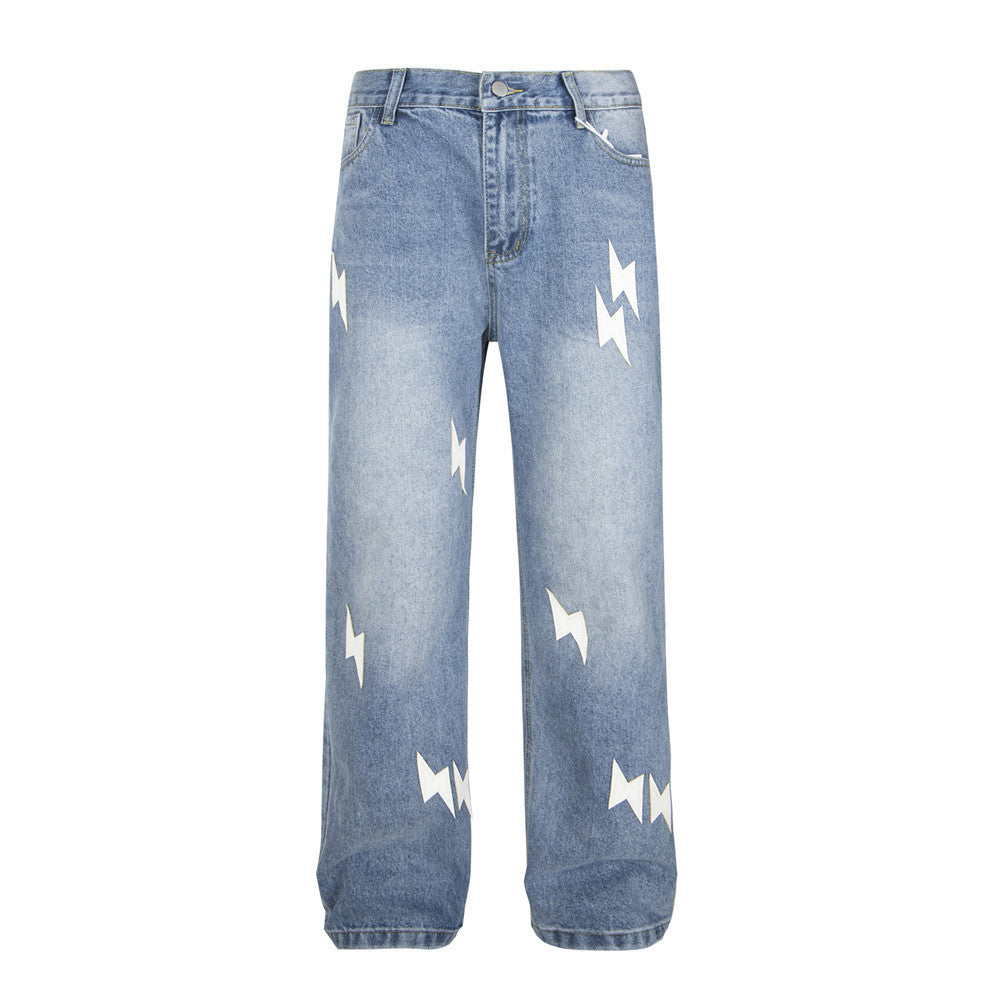 Lightning Embroidered Denim Jeans