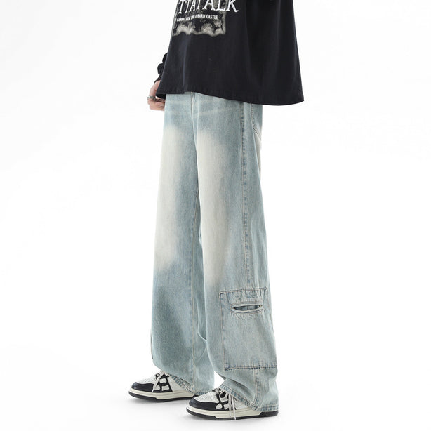 D-vine Baggy Straight Denim Jeans in blue - front view