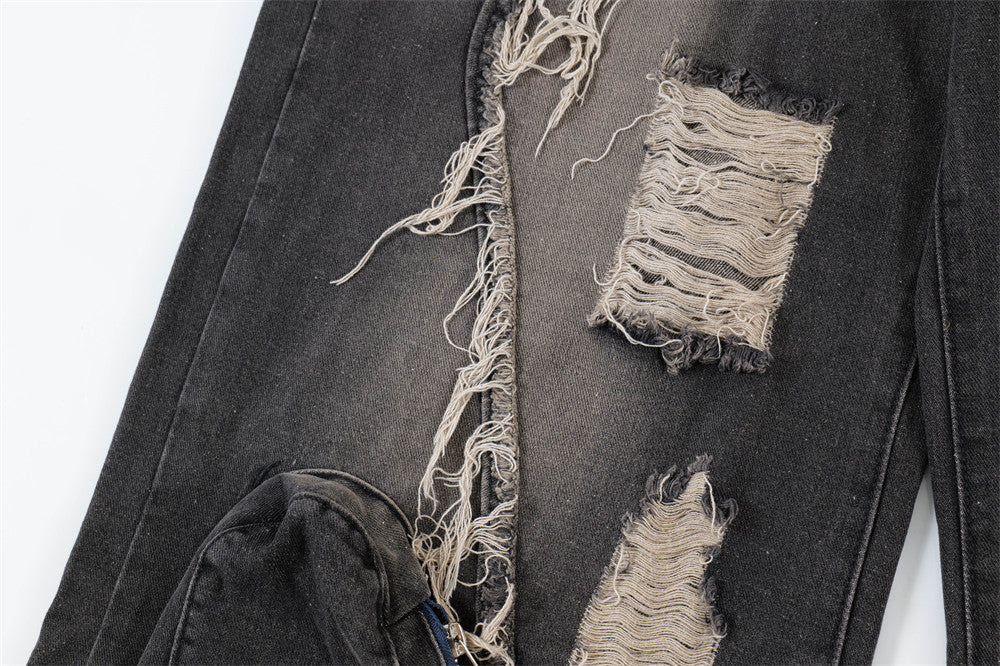 Wide-Leg Ripped Black Jeans | Distressed Denim