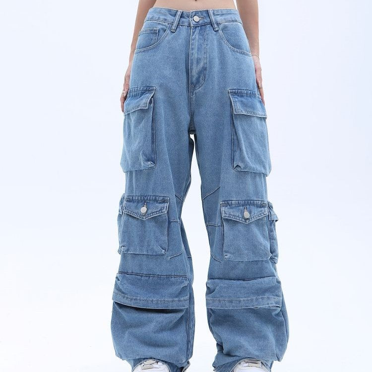 Multi-Pocket Washed Baggy Jeans | High Street Style
