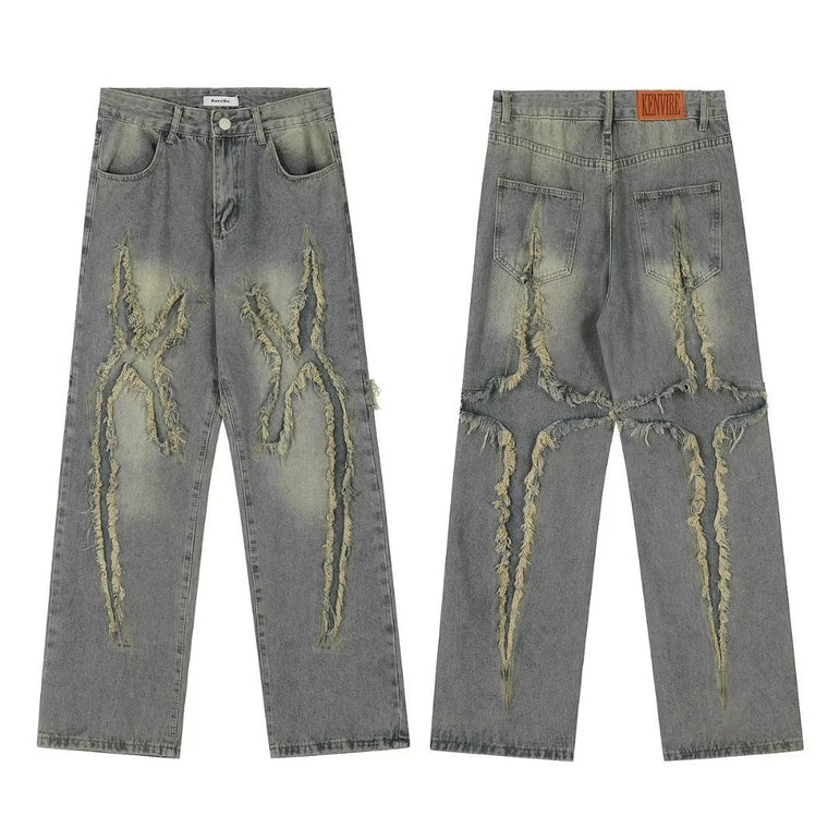 Vintage Washed Straight-Leg Denim Jeans | High Street