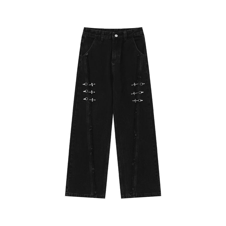 Buckle Raw Hem Baggy Jeans | Retro Streetwear Denim