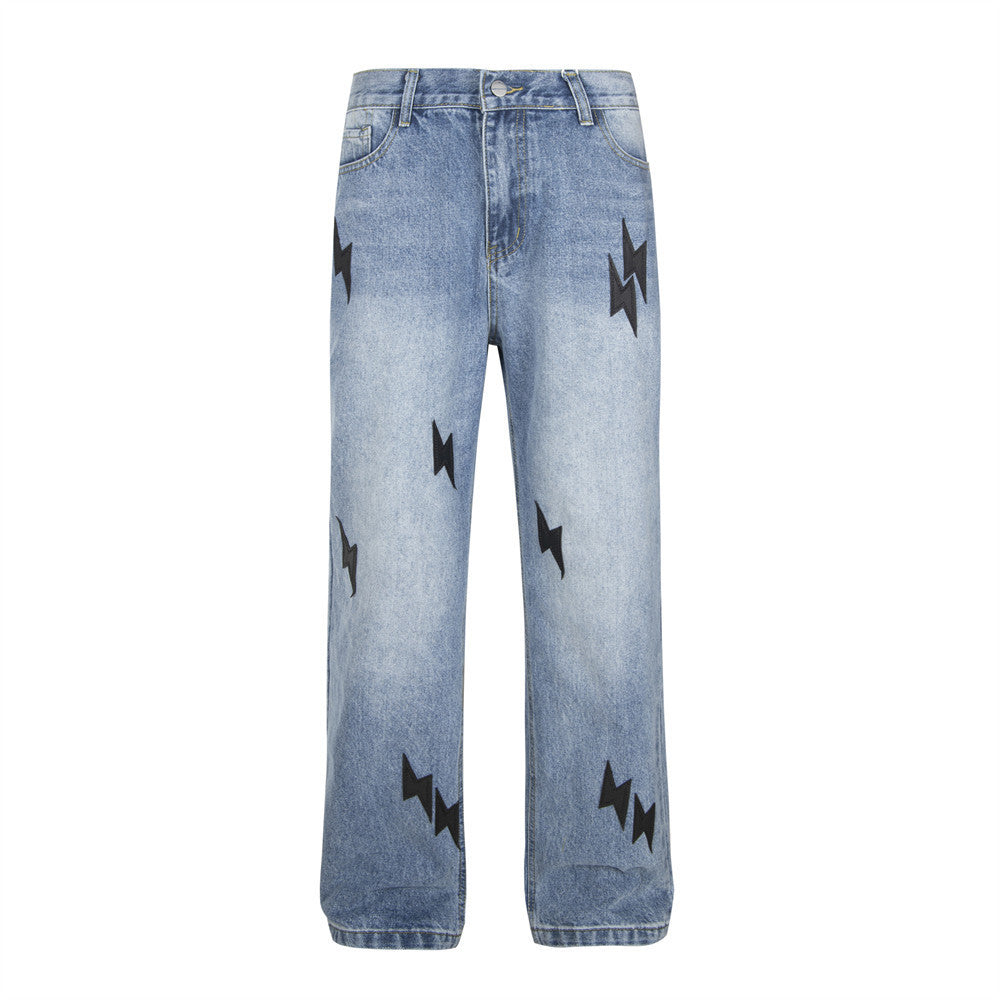 Lightning Embroidered Denim Jeans