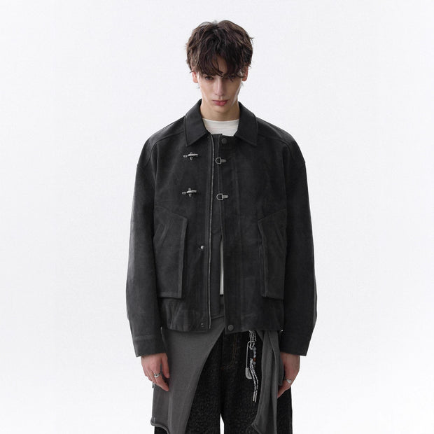 Maillard Leather Collar Bomber Jacket | Streetwear Outerwear
