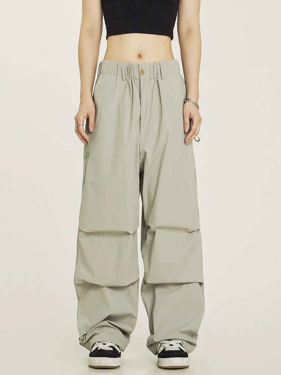 D-vine Vintage Pleated Parachute Cargo Pants - side view showing pleating