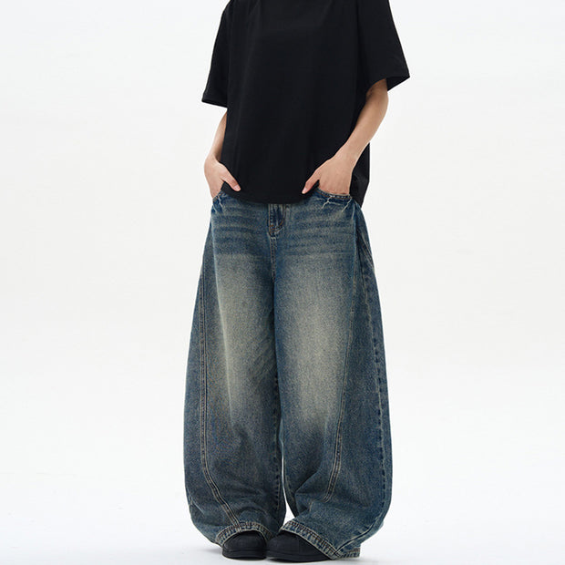 Vintage Tie-Dye Washed Bootcut Jeans | Retro Blue