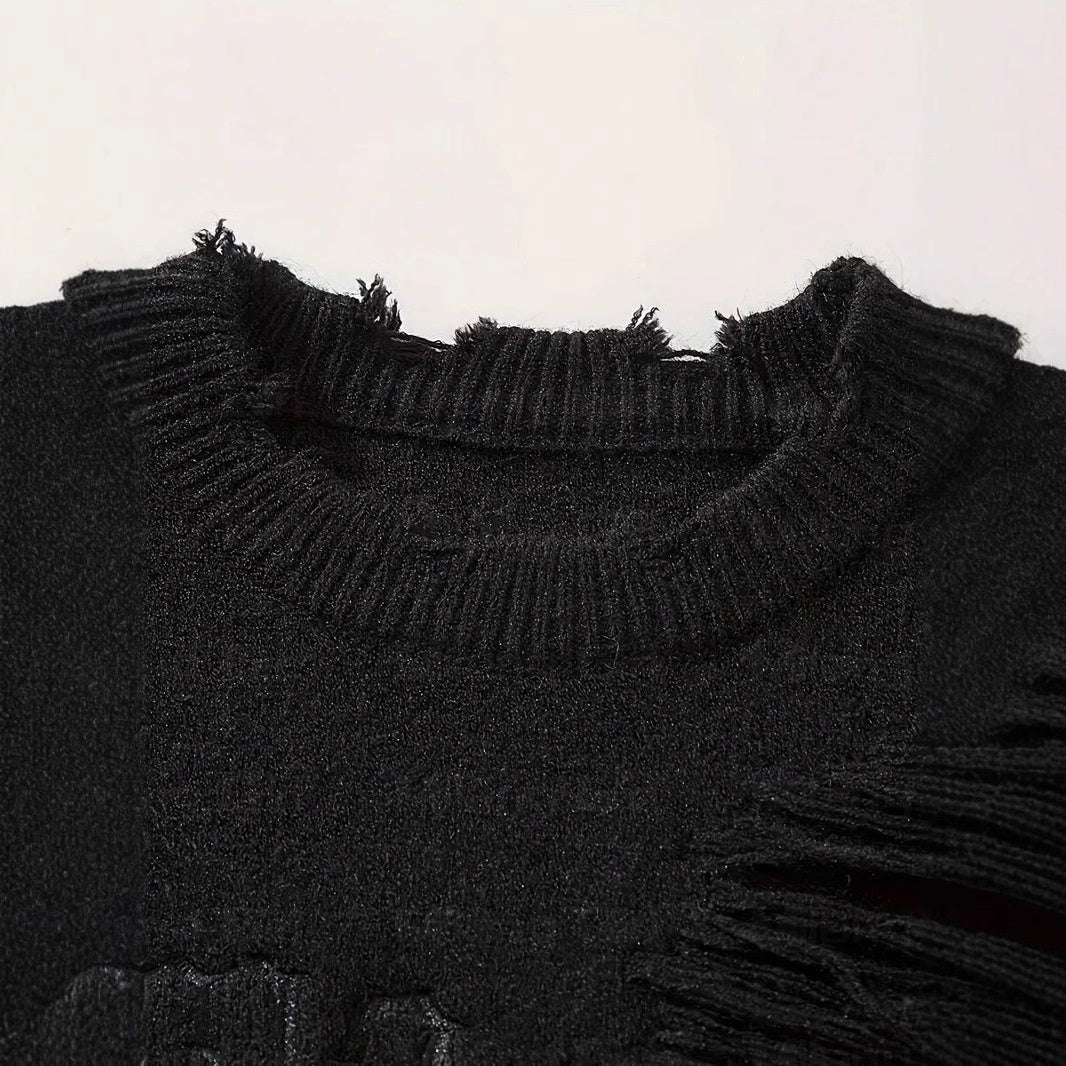 Jacquard Knit Sweater | Ripped Warm Sweater | D-Vine
