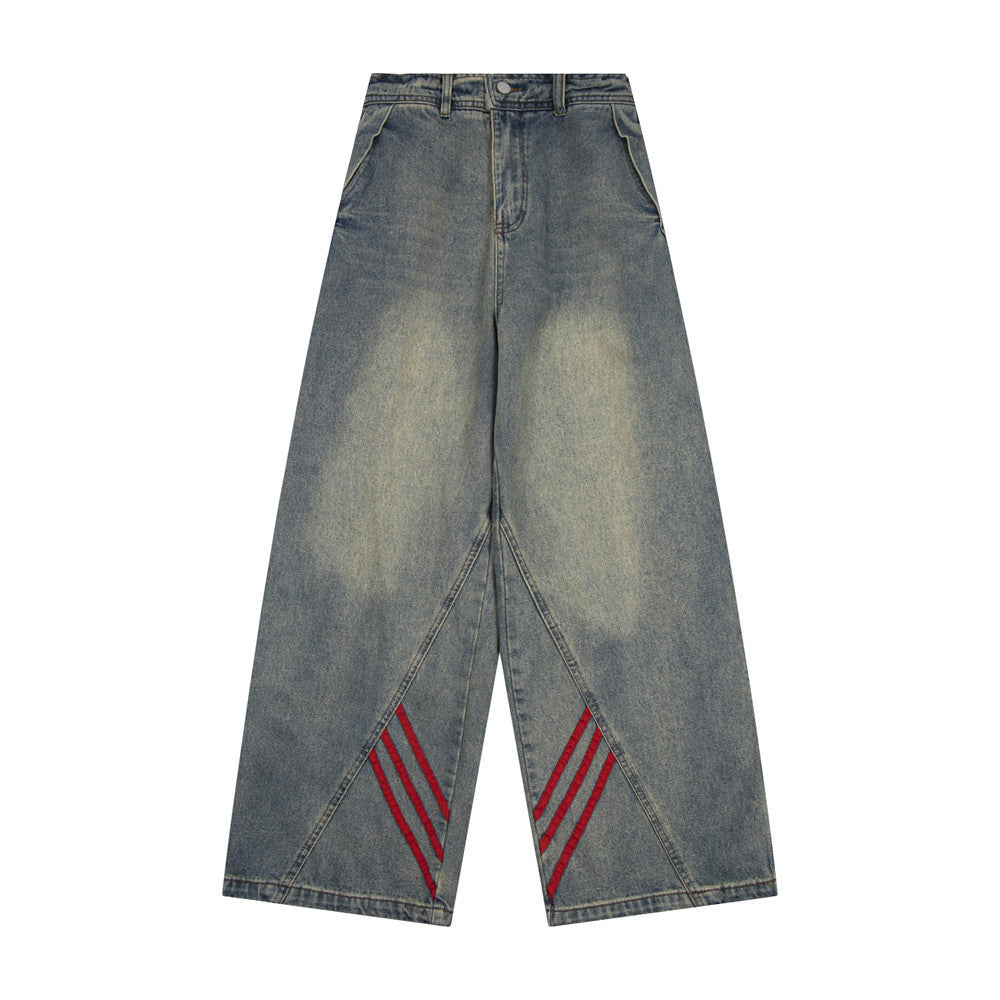 Striped Straight-leg Denim Jeans
