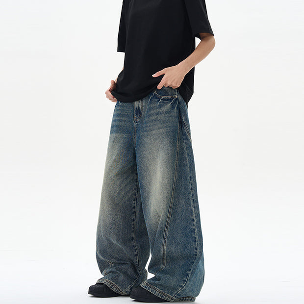Vintage Tie-Dye Washed Bootcut Jeans | Retro Blue