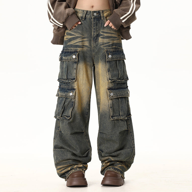 Retro Multi-Pocket Workwear Jeans | Loose Fit Denim