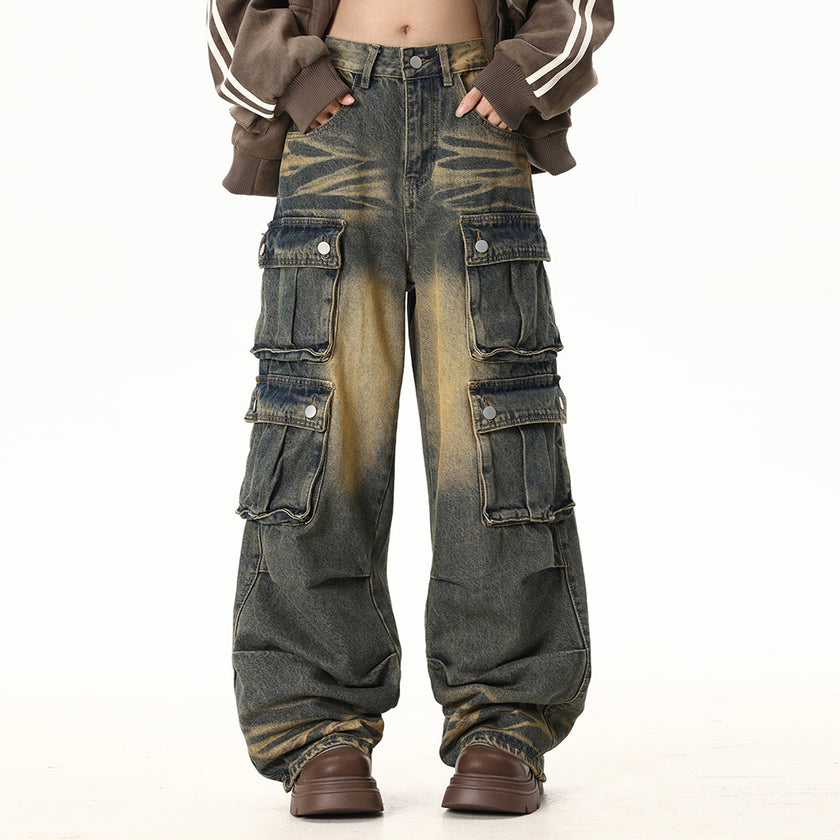 Retro Multi-Pocket Workwear Jeans | Loose Fit Denim
