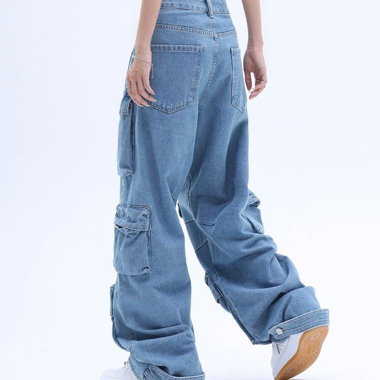 Multi-Pocket Washed Baggy Jeans | High Street Style