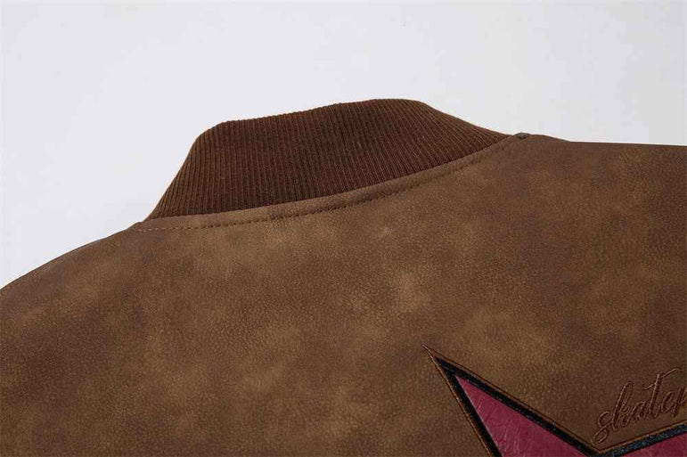D-vine Embroidered PU Leather Jacket - back view