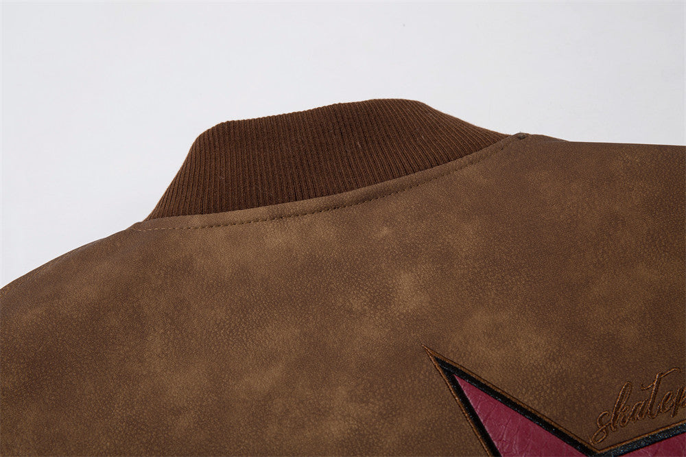 Embroidered PU Leather Jacket