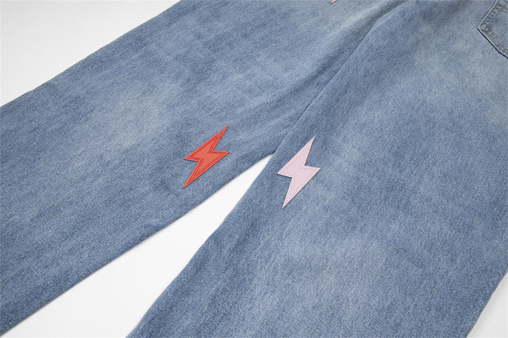 Lightning Embroidered Denim Jeans