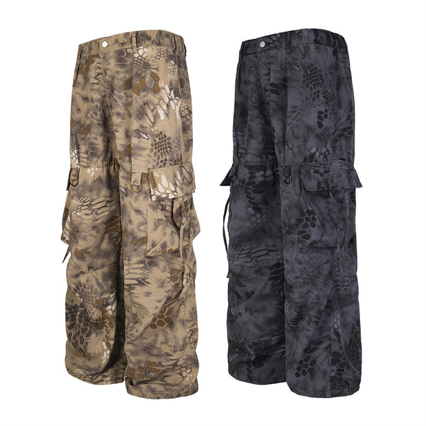 D-vine Loose Patterned Workwear Cargos - side view in brown
