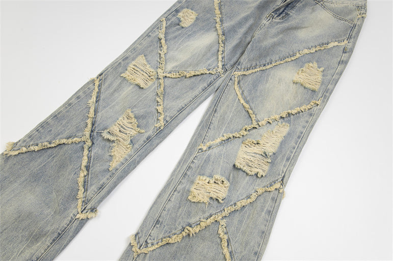 Ripped Stitching Denim Jeans | Distressed Streetwear