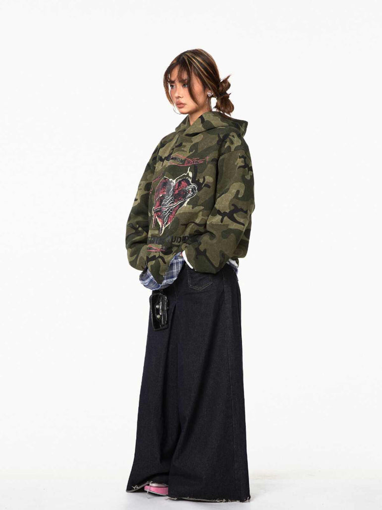 Retro Camouflage Pullover Hoodie | Oversized Streetwear
