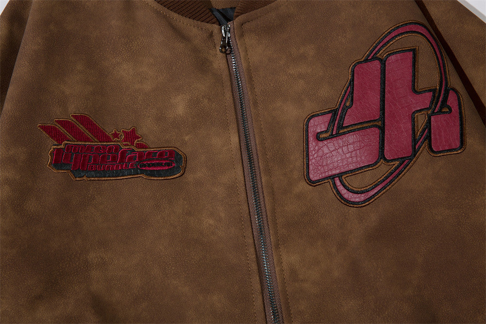 Embroidered PU Leather Jacket